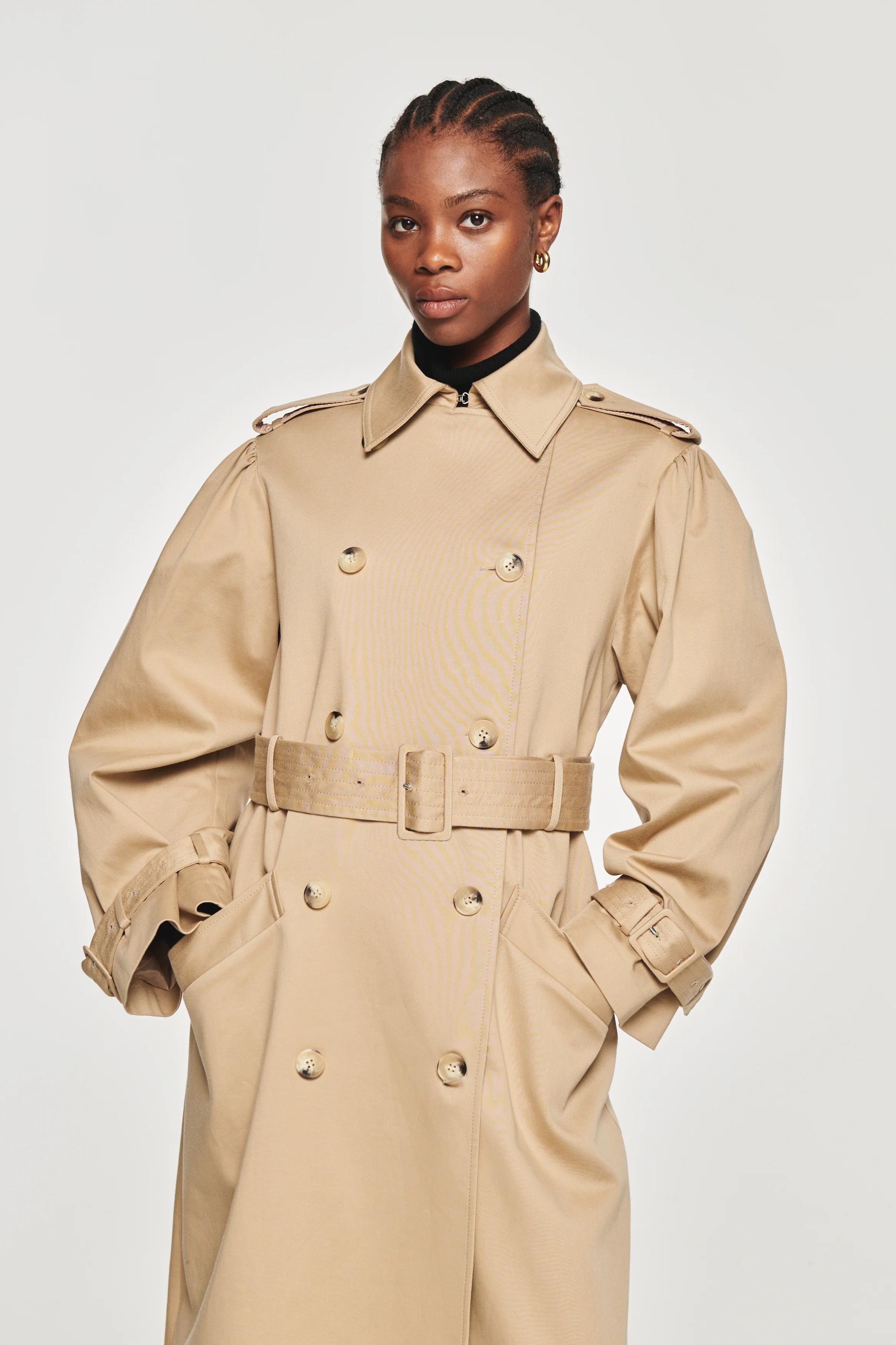 Julia | Puff Sleeve Trench Coat in Stone | ALIGNE | ALIGNE UK & EU