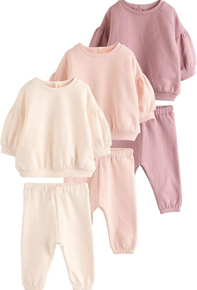 NEXT Newborn Girls Baby Sweatshirt & Sweatpants 6 Piece Set | Amazon (US)