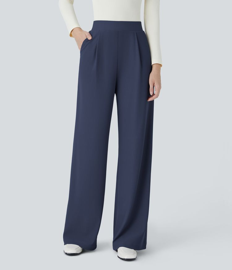 Halara Flex™ High Waisted Body Sculpt Waist-Slimming Pocket Wide Leg Micro Waffle Work Pants | HALARA