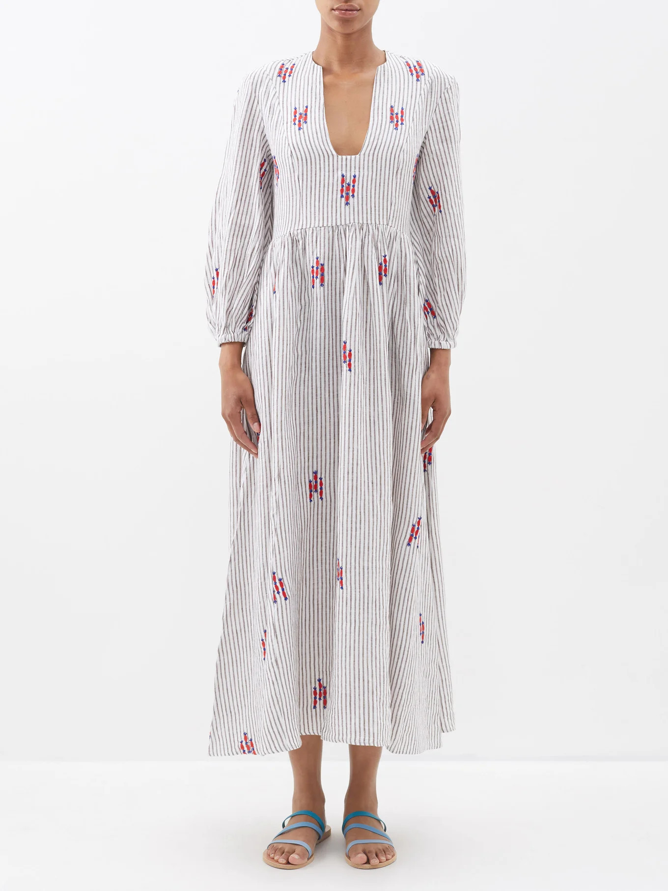 Loulou embroidered striped-linen dress | Wiggy Kit | Matches (US)