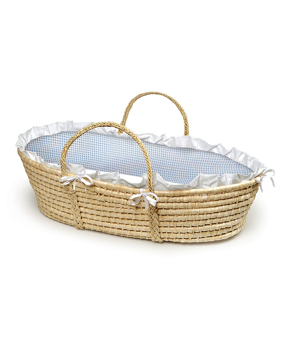 Badger Basket Natural/Blue/White - Natural & Blue Gingham Woven Moses Basket | Zulily