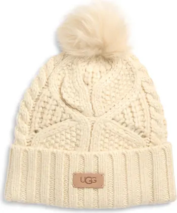 UGG® Faux Fur Pompom Cable Knit Beanie | Nordstrom | Nordstrom