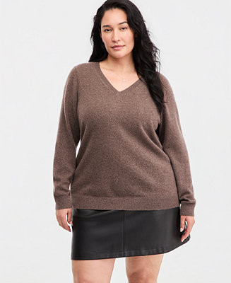 Plus Size 100% Cashmere V-Neck Sweater | Macy's