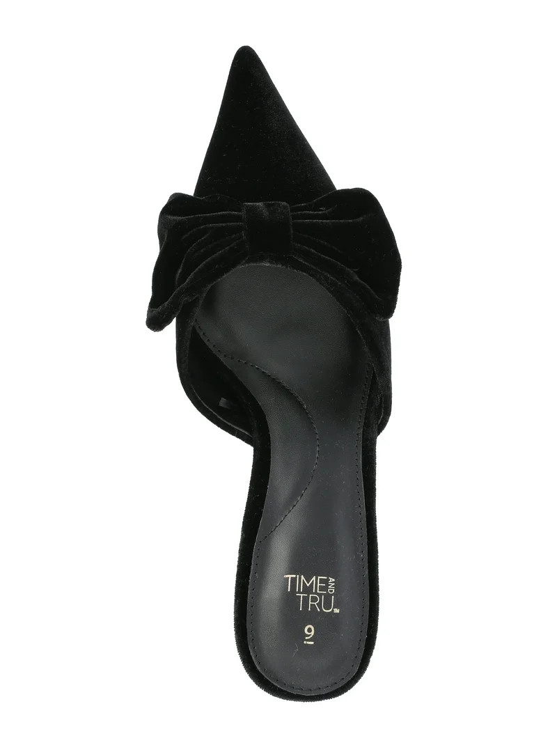 Time and Tru Women's Velvet Bow Kitten Heel Mules | Walmart (US)