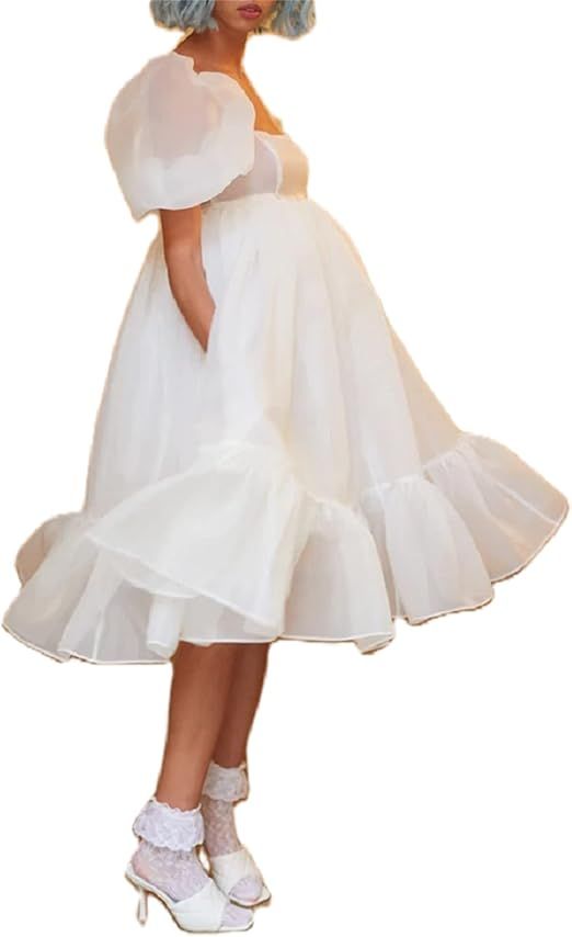 Womens Puff Sleeve Tulle Dress Princess Mini Dress Square Neck Bubble Sleeve Mesh Ruffle Dress fo... | Amazon (US)