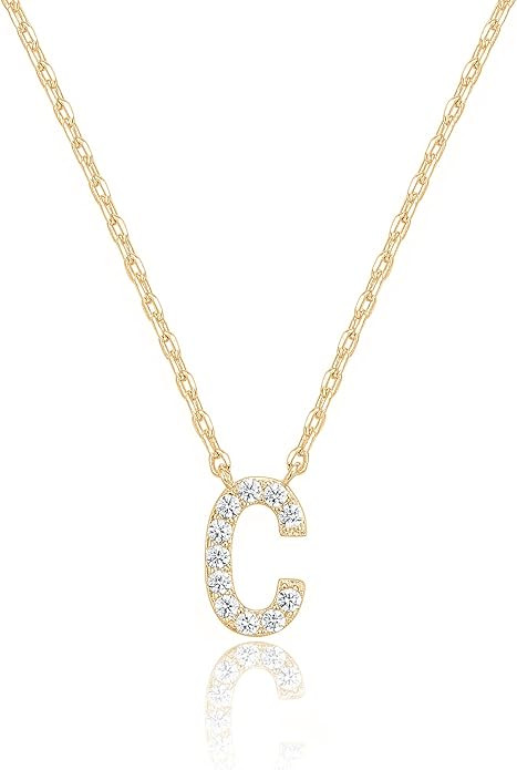 PAVOI 14K White Gold Plated Cubic Zirconia Initial Necklace | Letter Dainty Necklaces for Women | Amazon (US)