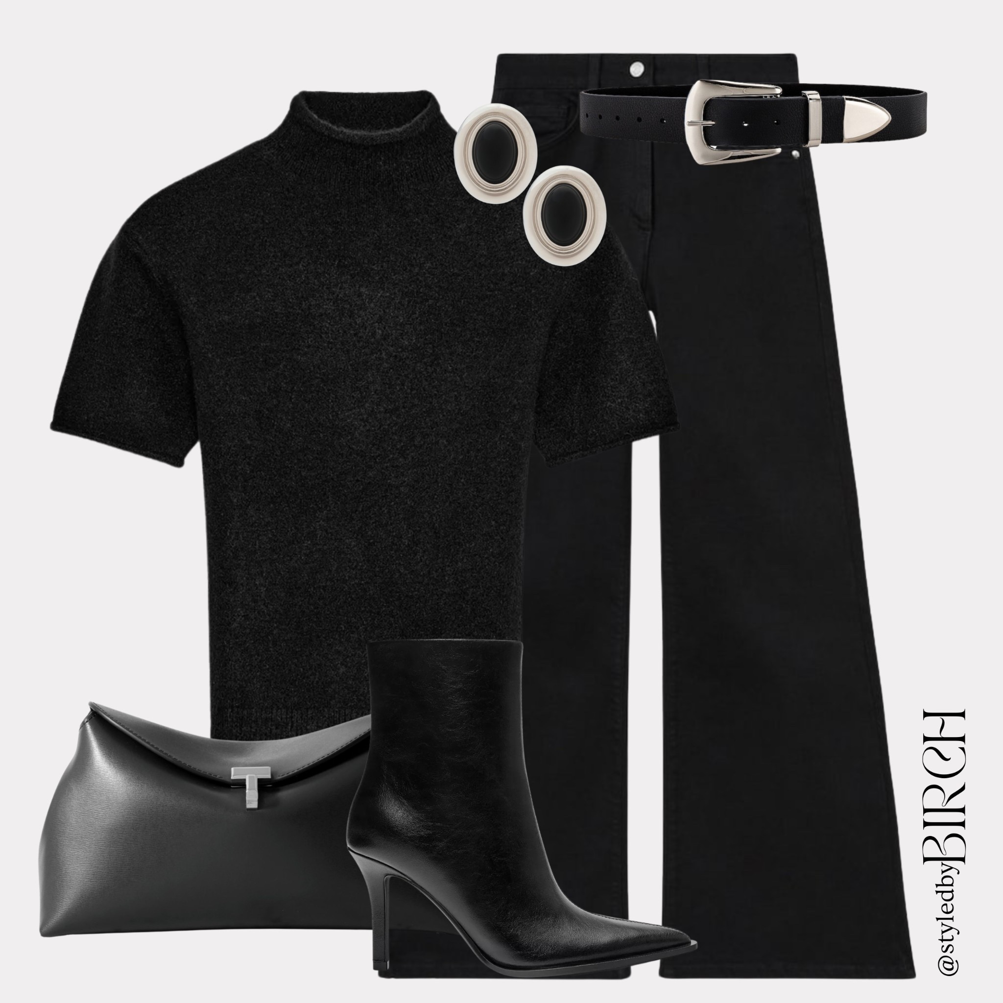 An all-black outfit is always a safe, strong option and this one is no exception. And yes, I’ve styled the same boots again because when something works this well you just get endless wear out of them.🖤

Black short-sleeve knit top, Black wide-leg trousers, Black heeled ankle boots, Black structured clutch bag, Black leather belt with silver buckle, Silver and black statement earrings

#LTKjeans #LTKeurope #LTKwinter