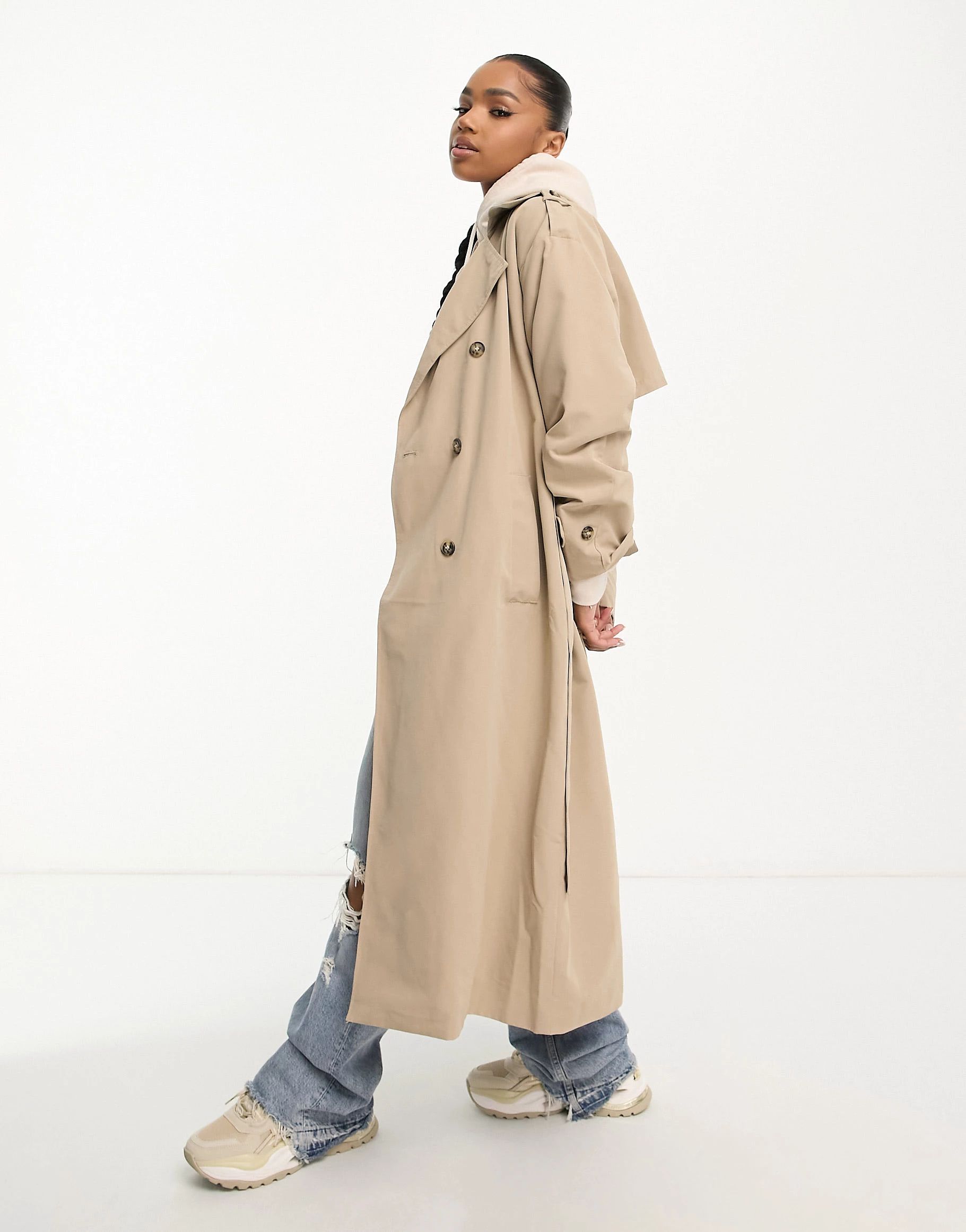 Vero Moda longline belted trench coat in stone | ASOS (Global)