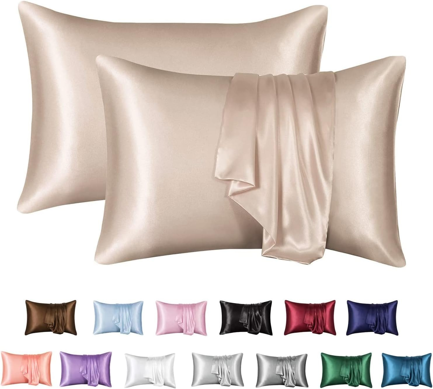 MR&HM Satin Pillowcase for Hair and Skin, Silk Satin Pillowcase 2 Pack, Queen Size Pillow Cases S... | Amazon (US)