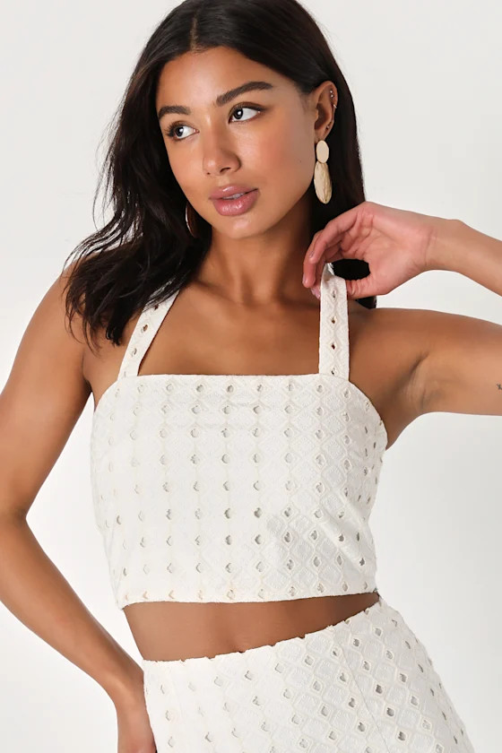 Baja Beauty Ivory Eyelet Embroidery Cropped Halter Top | Lulus (US)