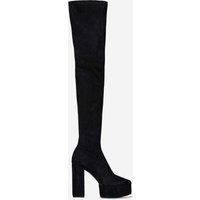 Brutal Platform Thigh High Long Boot In Black Faux Suede, Black | EGO Shoes (US & Canada)