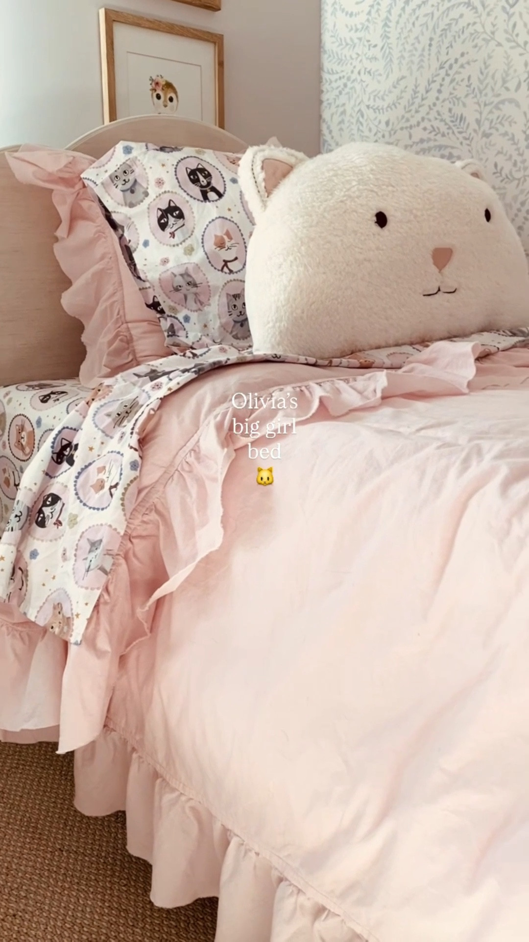Big girl bed for my youngest. She calls it her “kitty cat bed” 

Big girl room. Sweet bedroom. Cat sheets. Girl room. Toddler girl. Twin mattress. Bed frame. Duvet. Cat pillow. Sale. Bedding. Sheets. Kids sheets. Pattern. Cozy kids room. 

#LTKHome #LTKFamily #LTKKids