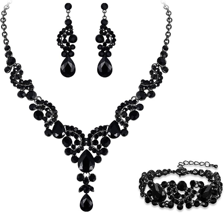 EVER FAITH Rhinestone Crystal Bridal Art Deco Floral Wave Teardrop Necklace Earrings Bracelet Jew... | Amazon (US)