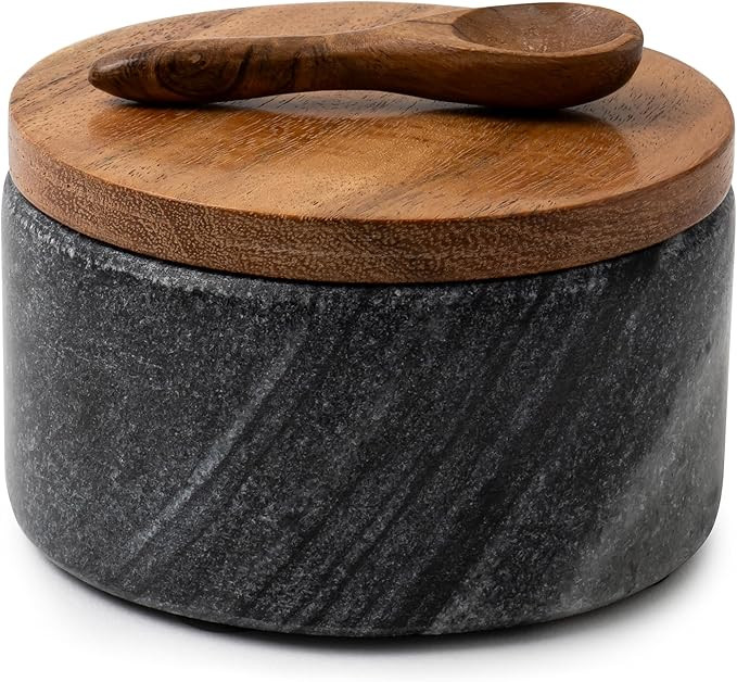 Cork & Mill Grey Marble Salt Cellar with Acacia Wood Lid and Spoon - Elegant Modern Salt Containe... | Amazon (US)