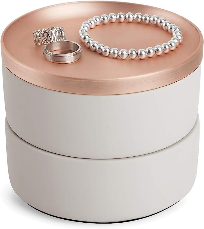 Umbra Tesora Jewelry Box, Two-Tier Resin Storage Container with Removable Lid, Concrete/Copper | Amazon (US)