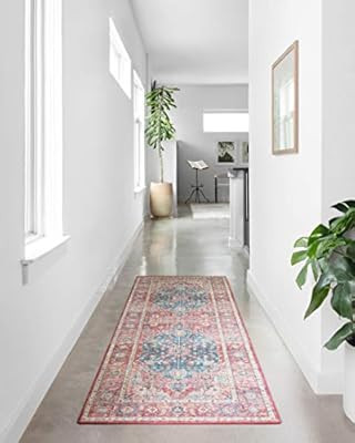 Loloi II Skye Collection Printed Distressed Vintage Area Rug, 2'-6" x 7'-6", Brick/Ocean | Amazon (US)