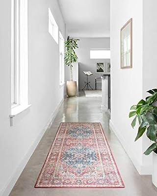 Loloi II Skye Collection Printed Distressed Vintage Area Rug, 2'-6" x 7'-6", Brick/Ocean | Amazon (US)