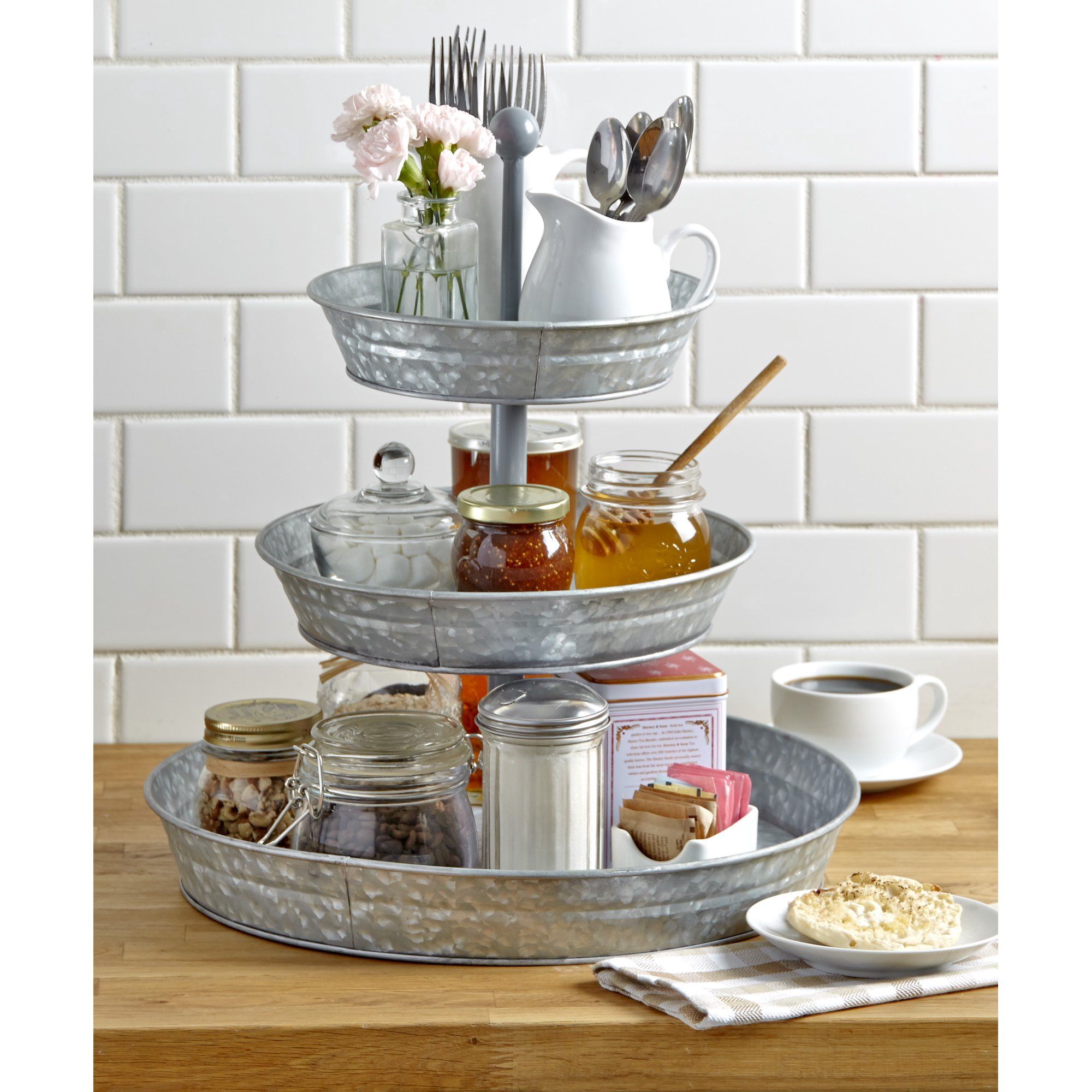 3-Tier Rustic Kitchen Stand - Galvanized Metal Kitchen Tray with Farmhouse Style | Walmart (US)
