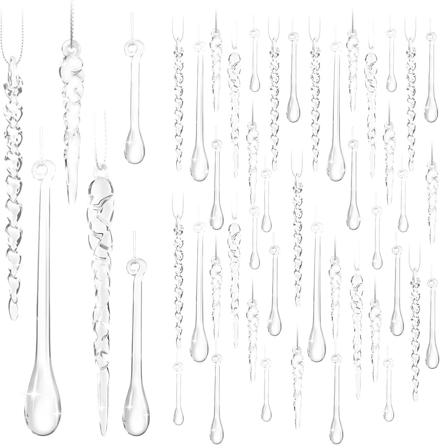 120 Pcs Christmas Icicle Ornaments for Christmas Tree Decorations, Clear Water Drop Shape Crystal... | Amazon (US)