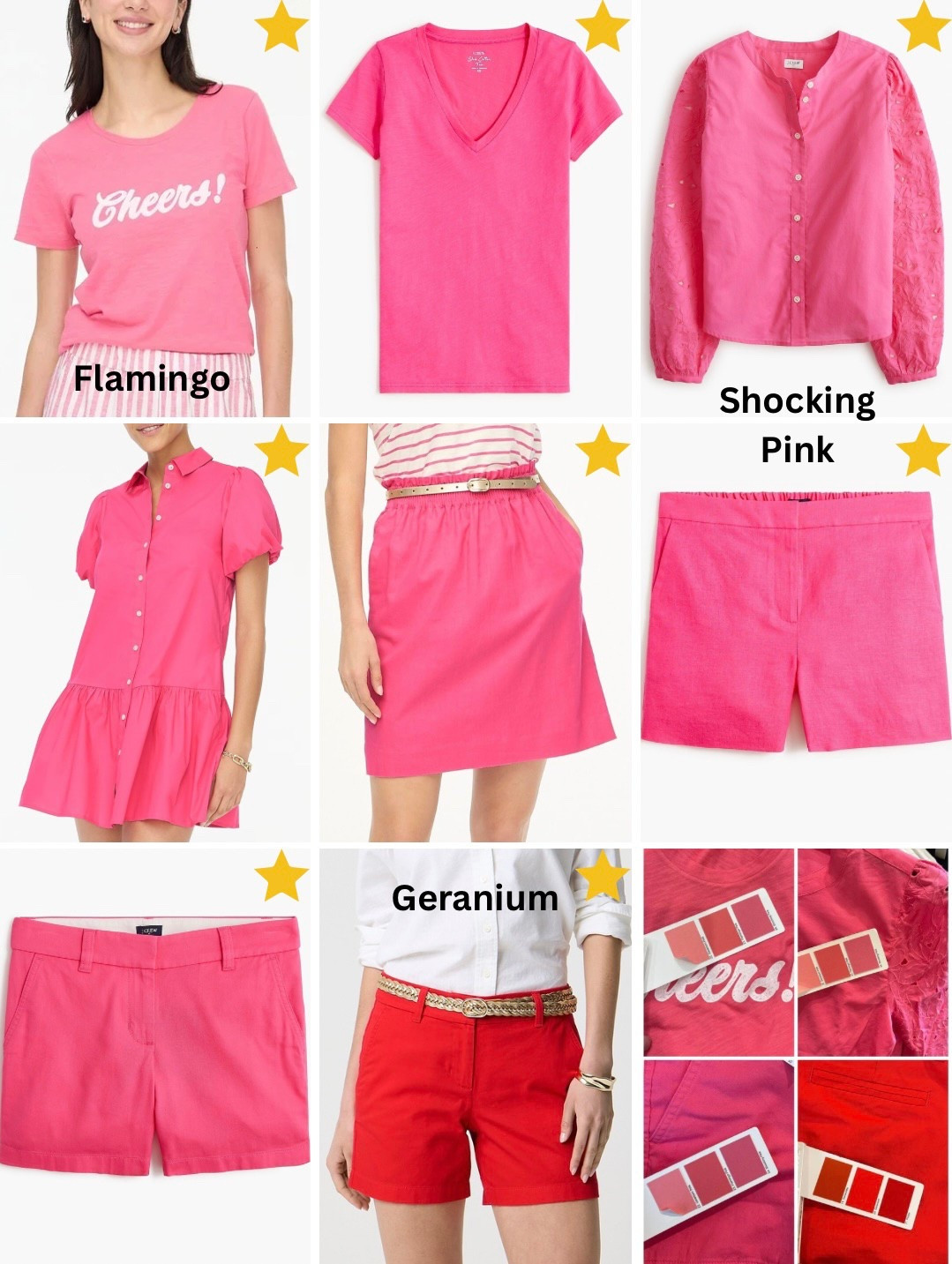 Verified Flamingo, Shocking Pink, and Geranium at J.Crew Factory 
#hocspring #hocflamingopink #hocshockingpink #hocgeranium
⭐️ = Verified Color