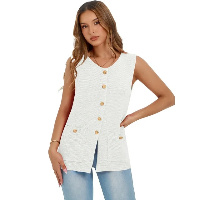 PRETTYGARDEN Women's Button Up Sweater Vest Top, Lightweight, Sizes S-XXL | Walmart (US)