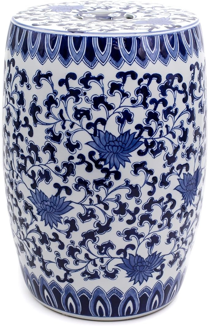 Euro Ceramica Claybarn Blue Garden Porcelain 16" Decorative Lotus Drum Stool | Amazon (US)
