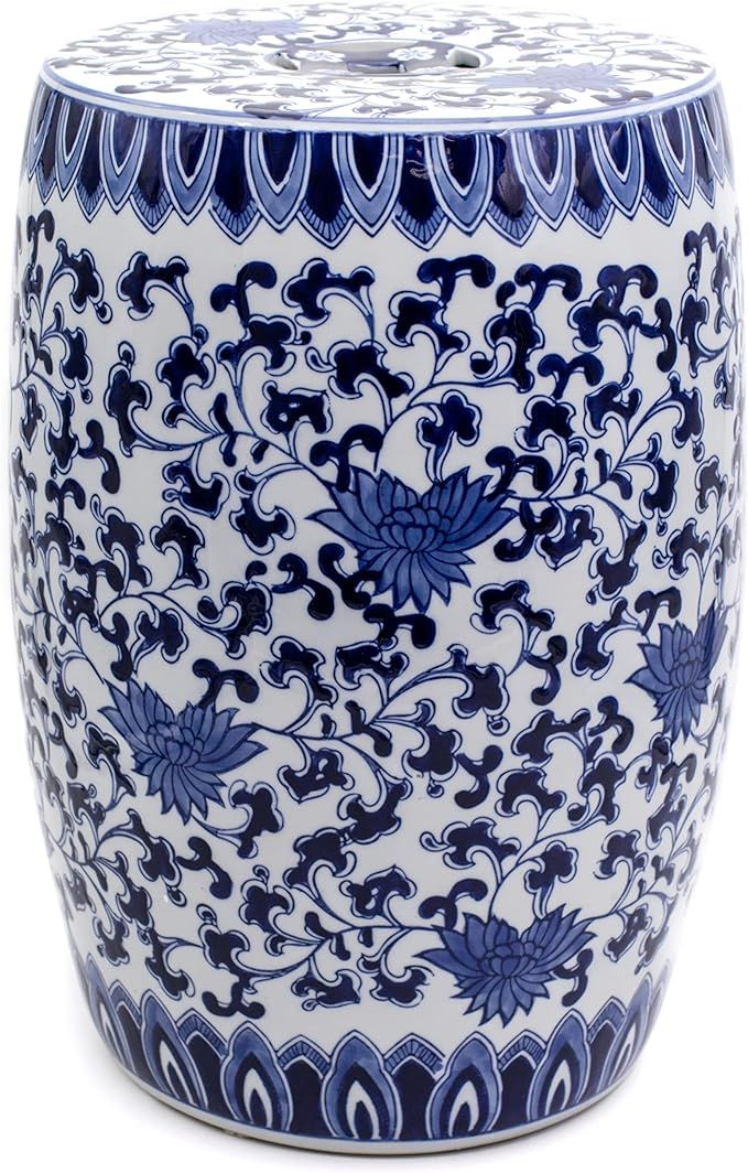 Euro Ceramica Claybarn Blue Garden Porcelain 16" Decorative Lotus Drum Stool | Amazon (US)