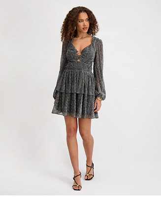 Women's V-Neck Textured Metallic Knit Dress | Macy's