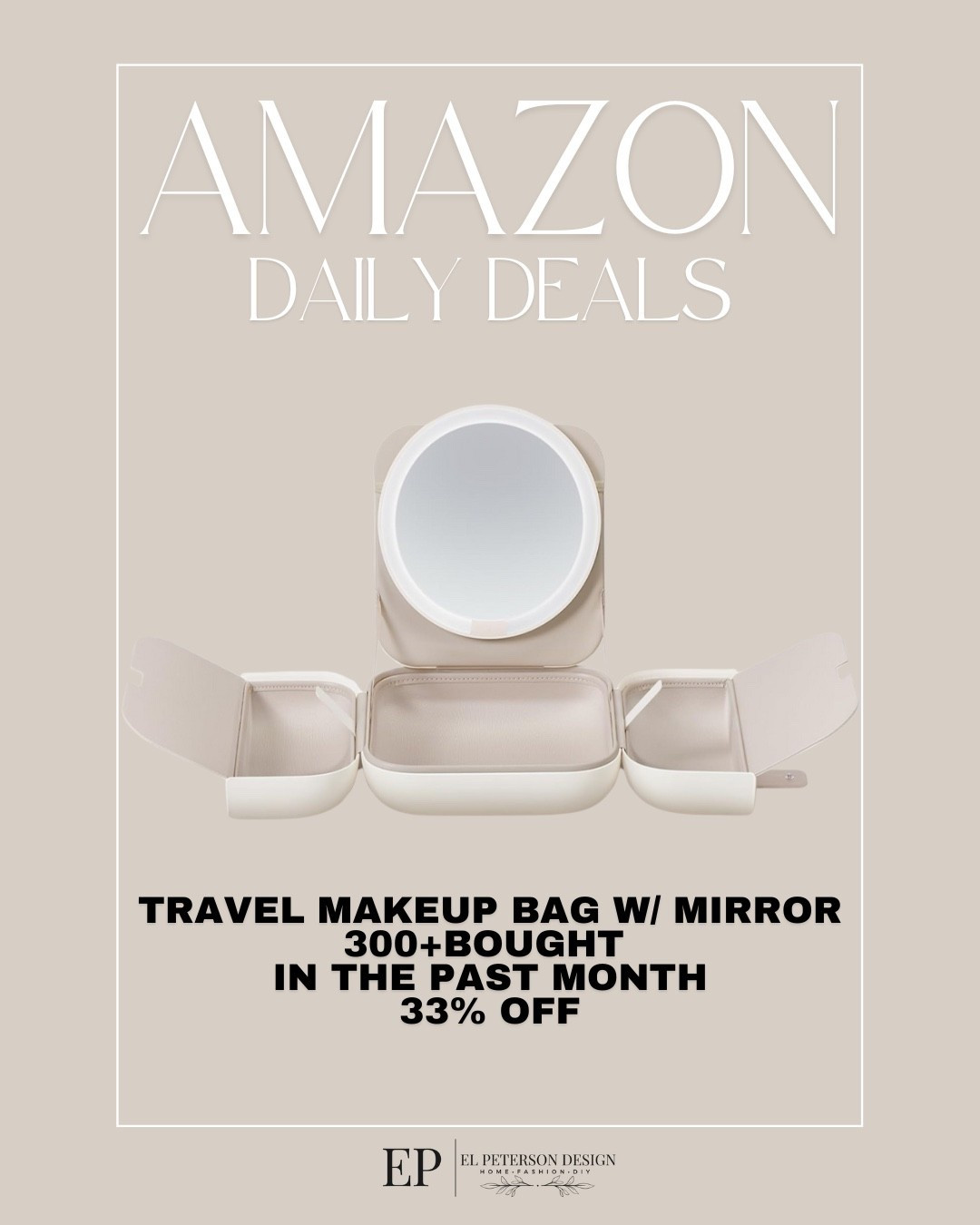 Amazon 
Daily Deals 
Travel makeup bag with mirror

#LTKFindsUnder100 #LTKFindsUnder50 #LTKSaleAlert