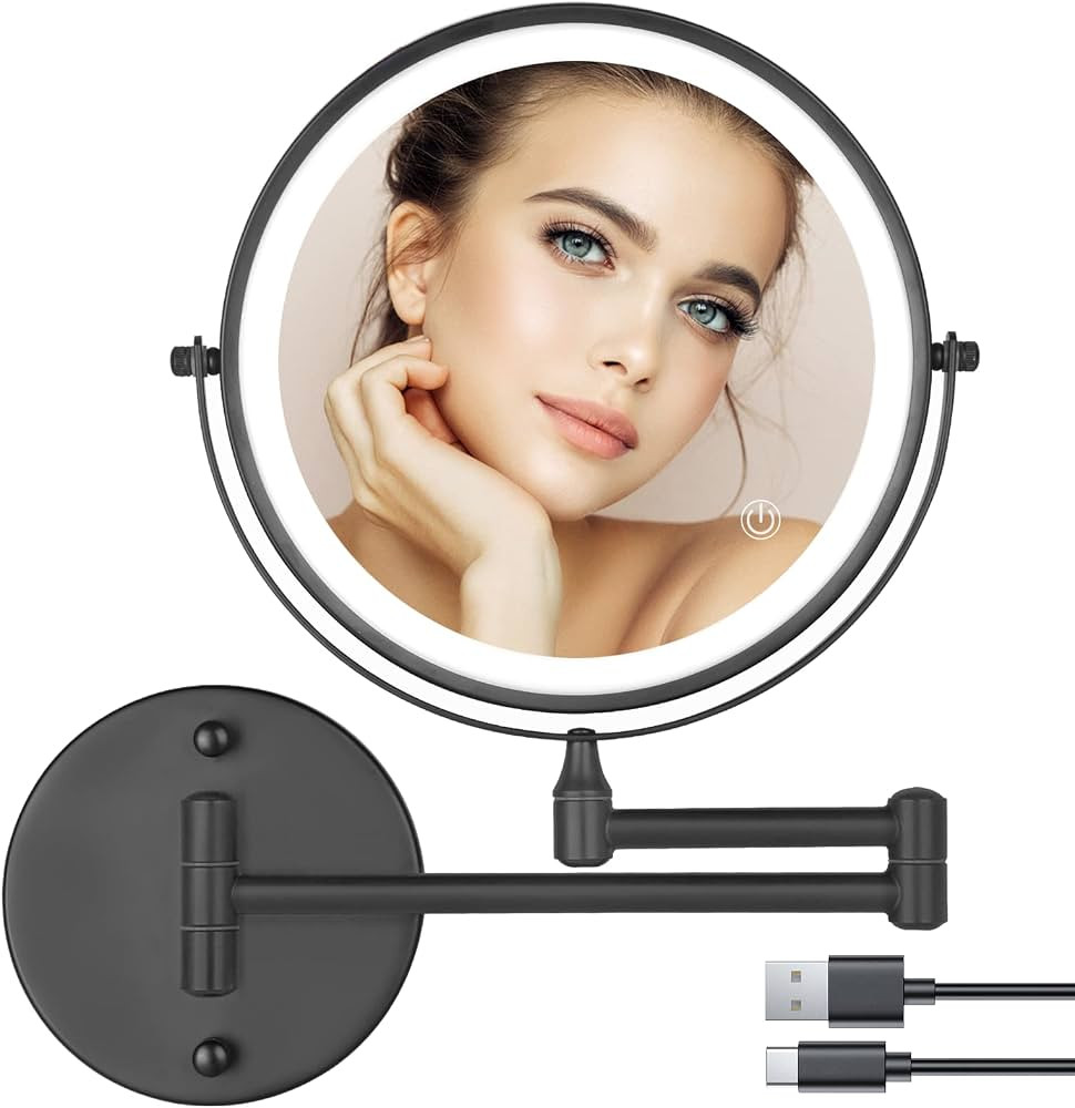 Rechargeable Wall Mounted Lighted Makeup Mirror 8 inch Double Sides 1X/10X Magnifying LED Makeup ... | Amazon (US)