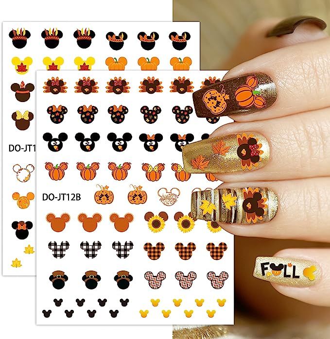 Unbess 8 Sheets Fall Cartoon Mouse Nail Stickers Cute Autumn Theme 3D Self Adhesive Nail Art Stic... | Amazon (US)