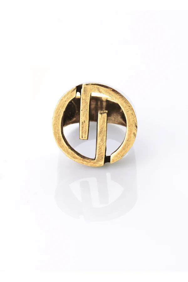 GILDED DL LOGO RING: Gold ring with logo emblem | DYLANLEX