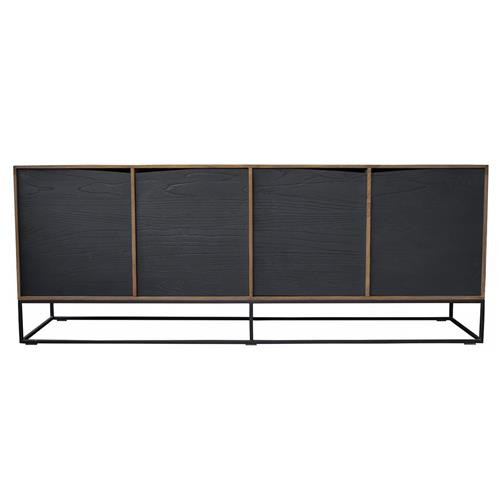 Niccolo Rustic Lodge Brown Teak Wood Frame Black Panel Door Iron Base Sideboard | Kathy Kuo Home