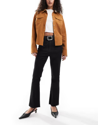 ASOS DESIGN cropped kick flare jean with frayed hem in washed black | ASOS | ASOS (Global)