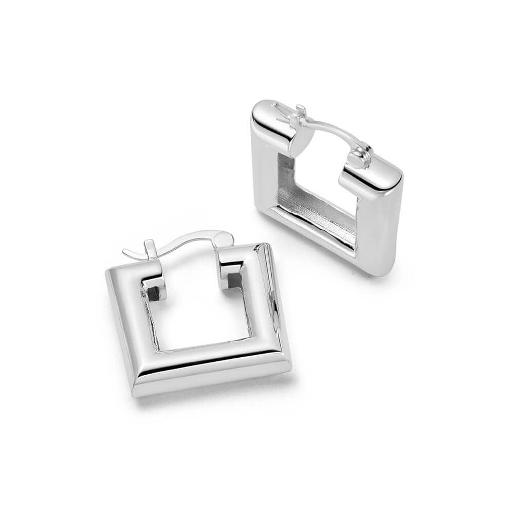 Polly Sayer Chubby Square Hoop Earrings Silver Plate | Daisy London Jewellery