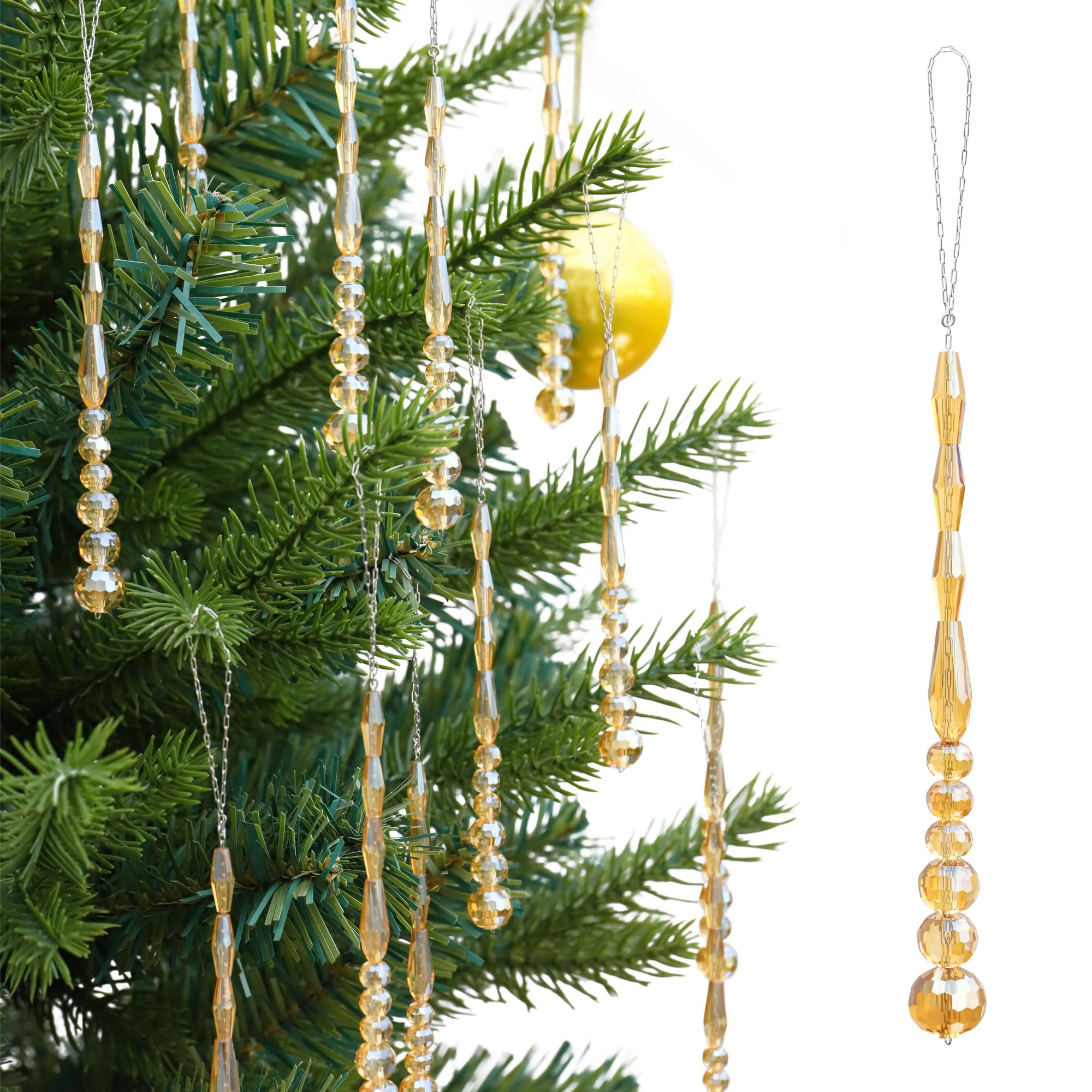 12pcs Crystal Icicle Christmas Tree Ornaments, Glass Beads Hanging Chandelier Pendants for Christ... | Amazon (US)