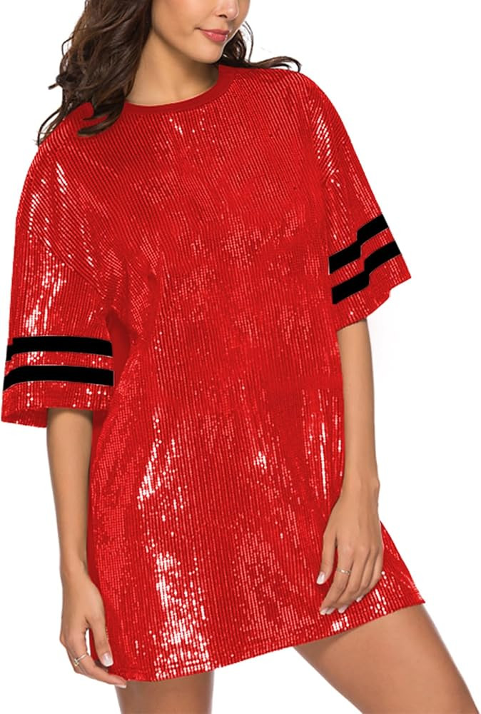 Zoctuo Sequin T-Shirt Dress for Women Cocktail,Christmas,New Year’s Eve,Music Festivals & Conce... | Amazon (US)