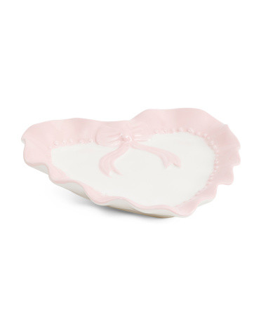 8in Scalloped Heart Bow Ceramic Trinket Tray | TJ Maxx