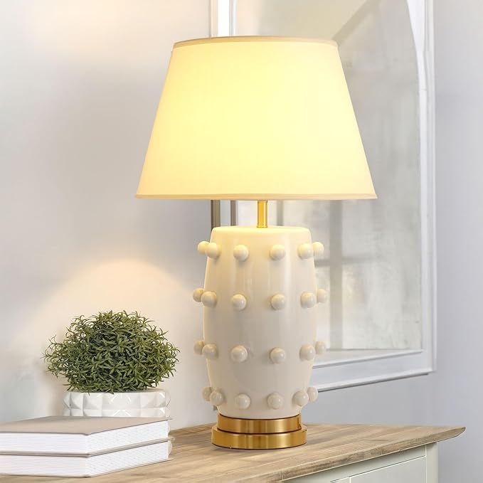 Modern Ceramic Linden Table Lamp - 30" White Ball Farmhouse Design, Classic Nightstand Large Lind... | Amazon (US)