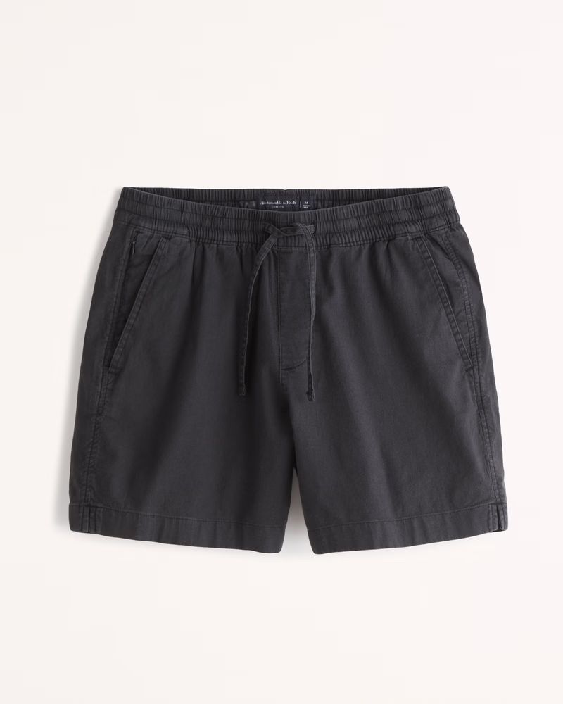 Abercrombie & Fitch Men's 6 Inch Linen-Blend Pull-On Short in Black - Size M | Abercrombie & Fitch (US)
