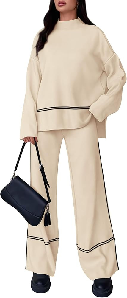 PRETTYGARDEN Women's Fall 2 Piece Outfits Long Sleeve Pullover Sweater Wide Leg Pants Lounge Sets... | Amazon (US)