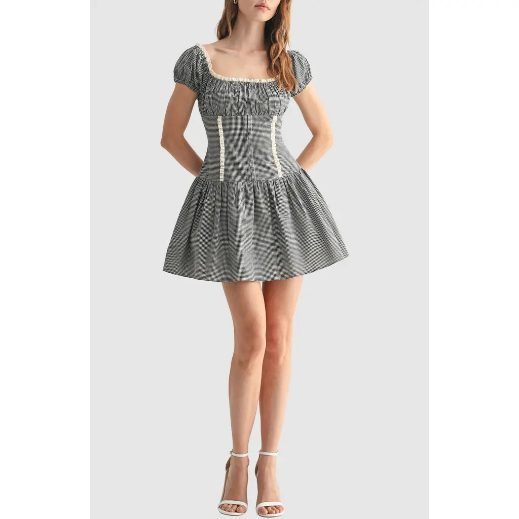 All in Favor Gingham Cap Sleeve Minidress in Black White Gingham at Nordstrom Rack, Size Small | Nordstrom Rack