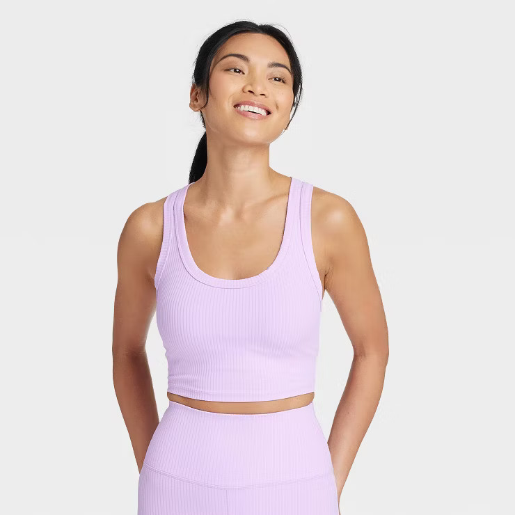 Women's Light Support Rib Racerback Longline Sports Bra - All in Motion™ | Target