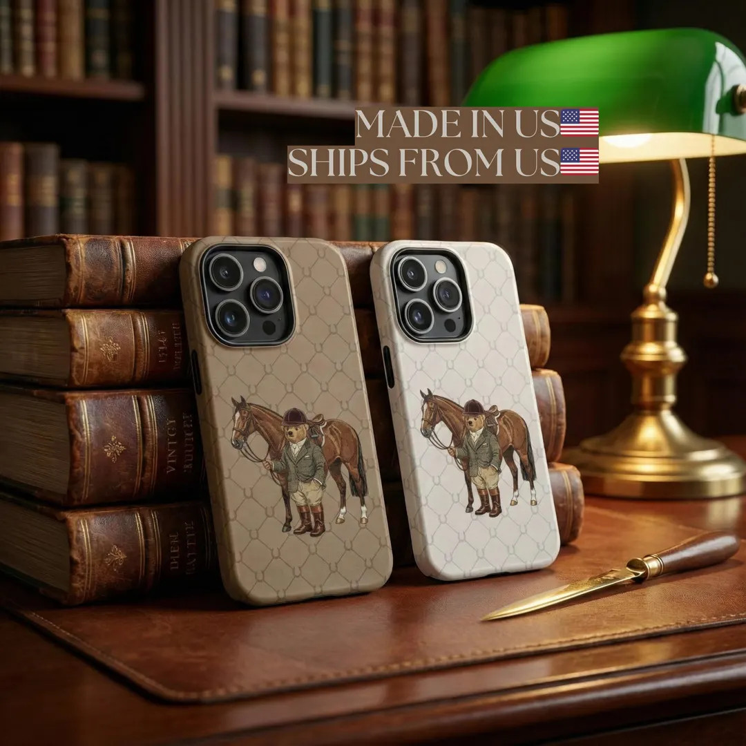 Teddy Bear Equestrian Phone Case, Vintage Monogram Horse Cover, Country Club Old Money Aesthetic ... | Etsy (US)