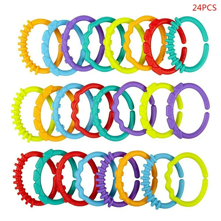 24 Pcs Kids Molars Ring Linkables Newborns Baby Grip Rainbow Teething Chain Toys | Walmart (US)