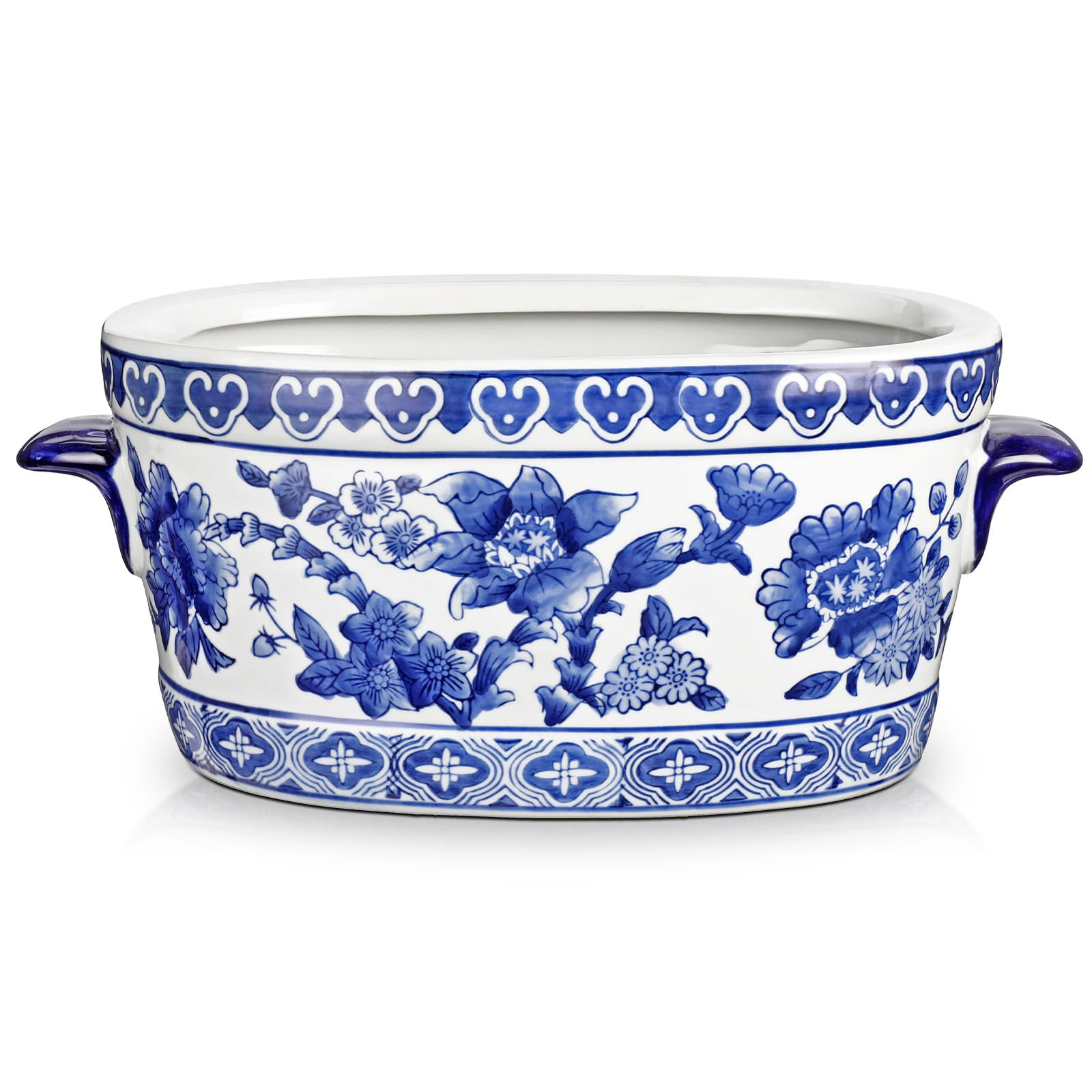 Blue and White Ceramic Planter Pot – Vintage Floral Oval Cachepot Vase for Indoor Plants, Flowe... | Amazon (US)