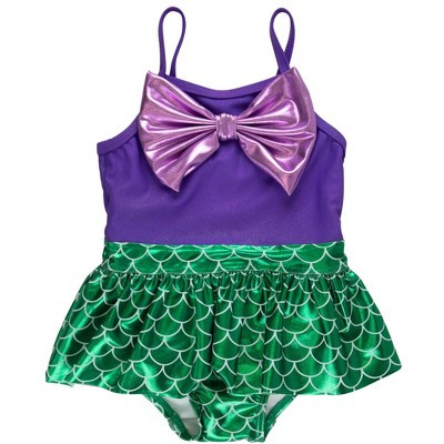 RuffleButts Girls UPF50+ Big Bow Skirted One Piece - Shiny Mermaid Princess, 5 | Target
