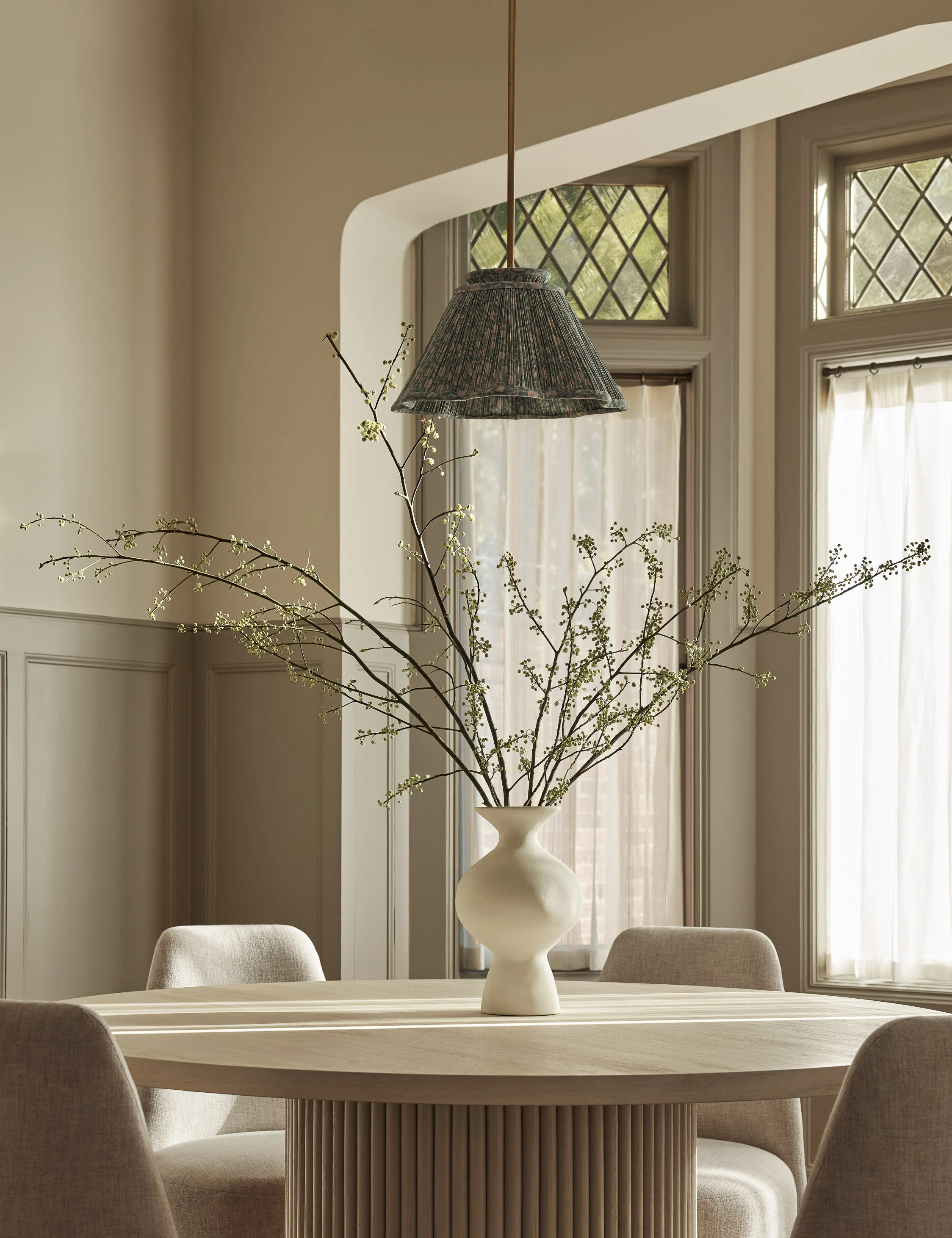 Jordan Pendant Light, Poiret and Antique Brass 30"Dia | Lulu and Georgia 