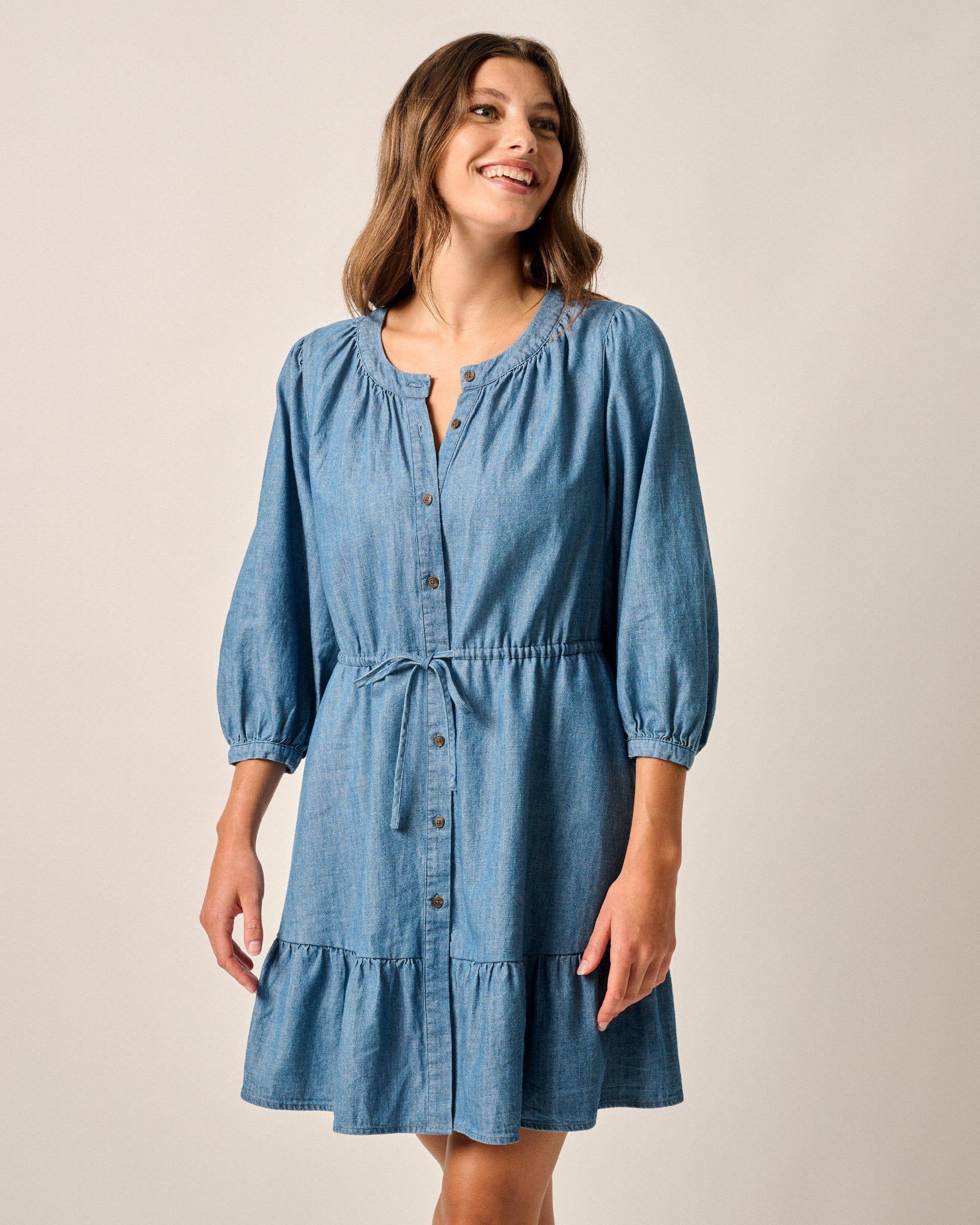 Becca Tiered Chambray Mini Dress | johnnie O