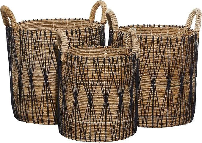 Deco 79 Banana Leaf Handmade Decorative and Functional Storage Basket String Detail Basket Organi... | Amazon (US)